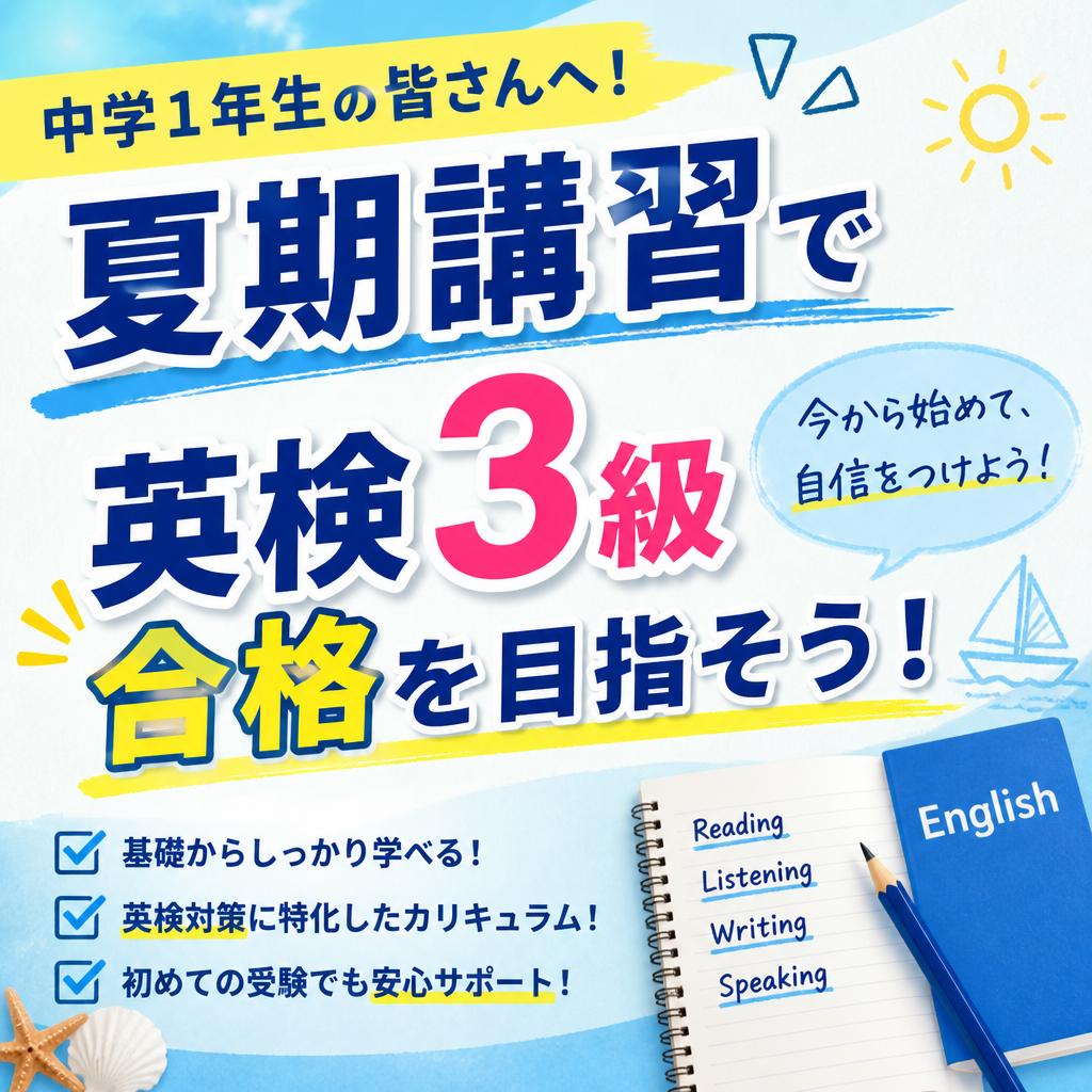中学1年生の皆さんへ！夏期講習で英検3級合格を目指そう！